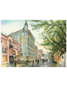 Картина Арбат, 70х50 см, рама жемчуг с серебром