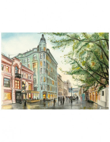 Картина Арбат, 70х50 см, рама жемчуг с серебром